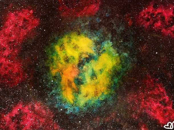 Half-second exposure of this nebula painting I did Watercolor and guache