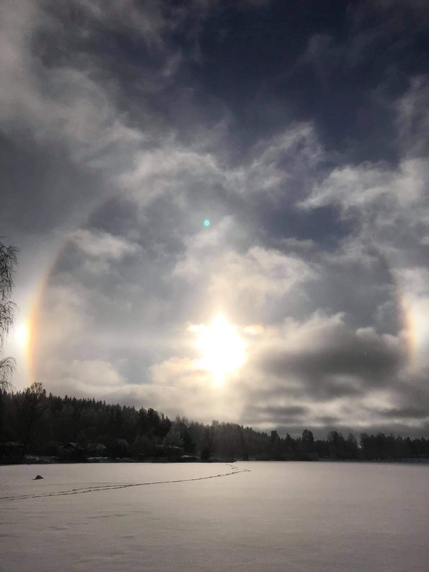 Halo over frozen lake in Sweden