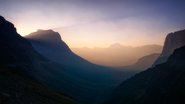 Hazy early morning in Glacier National Park MT USA 