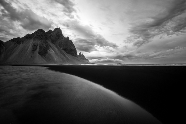 Heavy clouds over Vestrahorn Iceland 