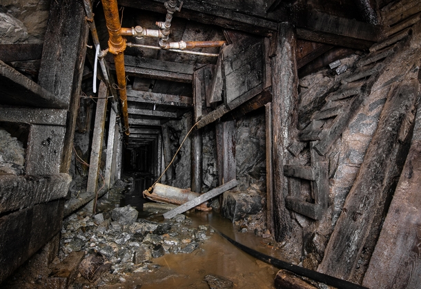 Heavy timber in an abandoned metal mine 