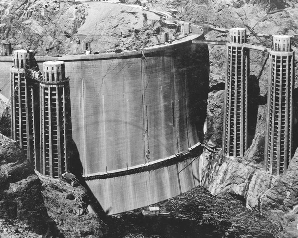 Heel side of Hoover Dam then called Boulder Dam before the filling of Lake Mead 