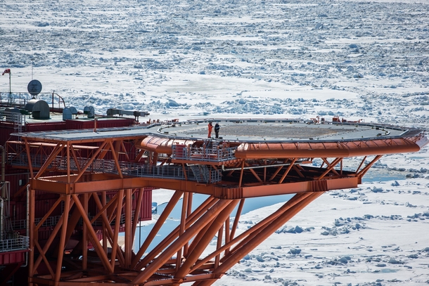 Helideck on the Gazproms Arctic Prirazlomnaya oil-platform 