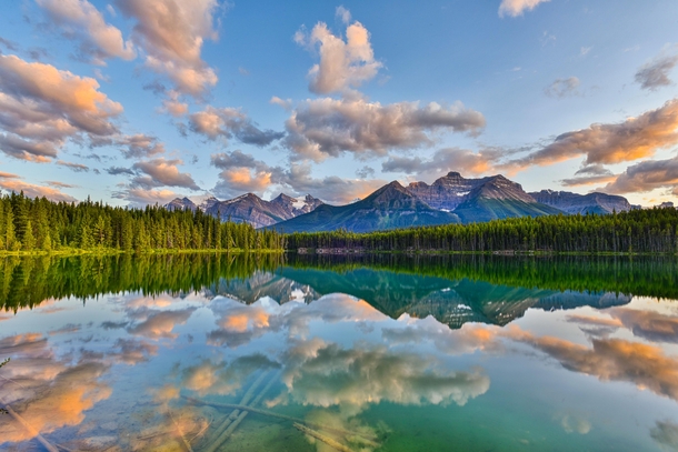 Herbert Lake in Banff Alberta on a calm July evening 