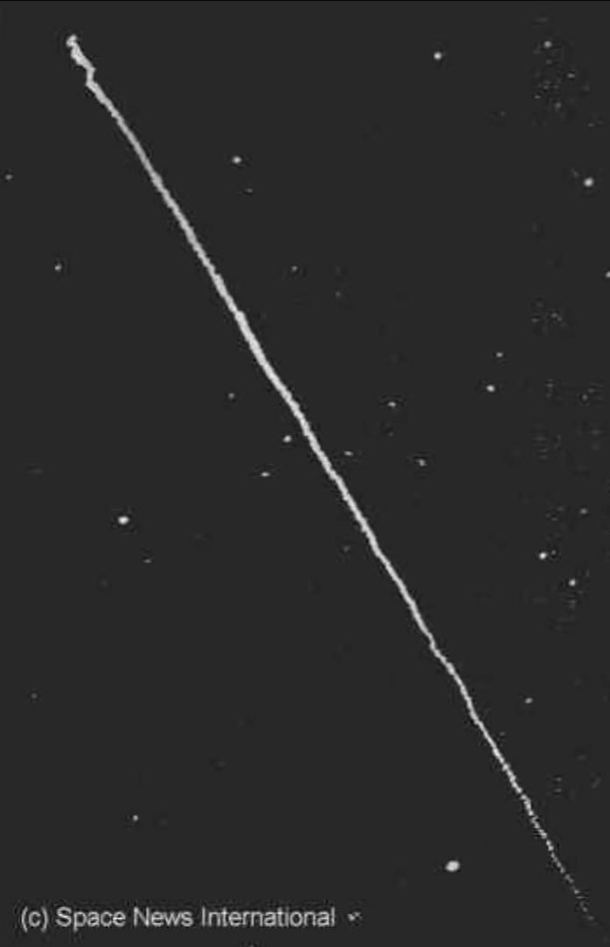 Here is a photo taken by an astronomer on April   during the atmospheric reentry of sputnik  containing the remains of the dog Laika who died for the conquest of space
