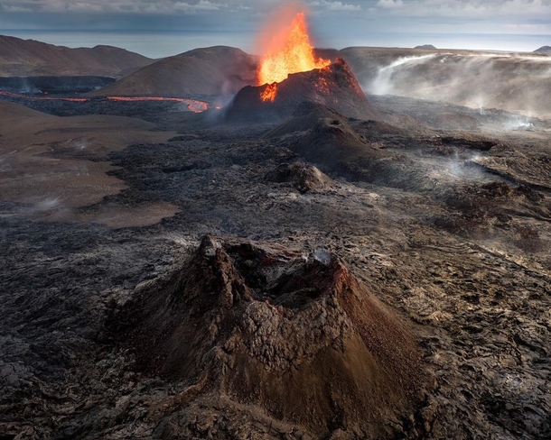 Heres the old versus the new volcano- Fagradalsfjall Iceland 