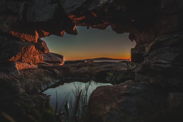 Hidden Cave in Schoodic Point at Acadia National Park Maine USA 