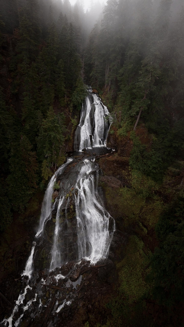 High above a waterfall in the Gifford Pinchot National Forest WA 