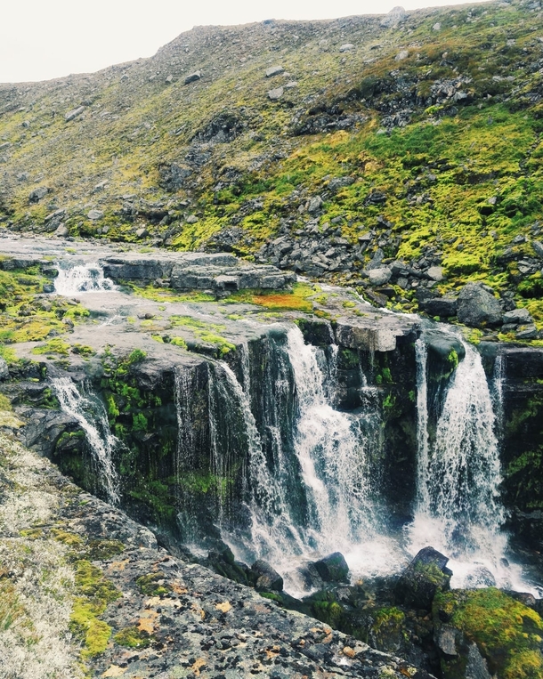 High-altitude waterfall in Scandinavian mountains northern Norway 