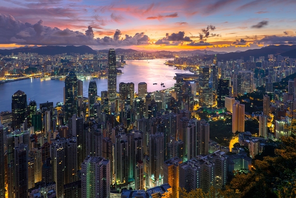 High-angle view from Victoria Peak Hong Kong 