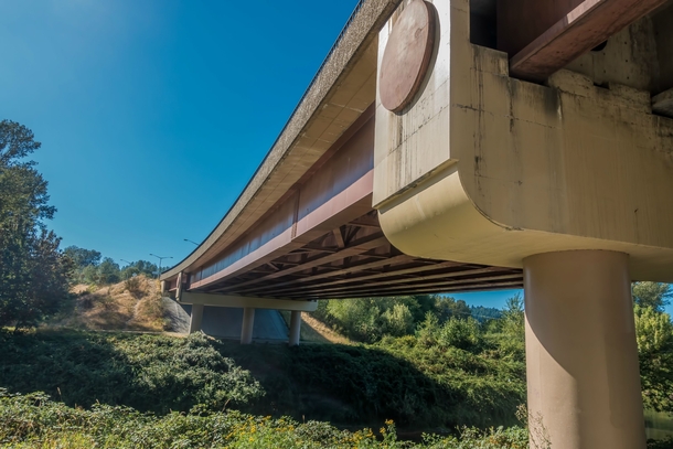 Highway overpass above the Green River in Kent Washington 
