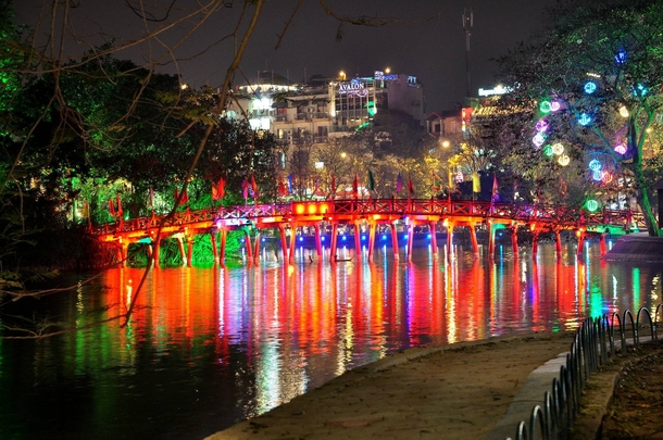 Hoan Kiem Lake by night Hanoi Vietnam 