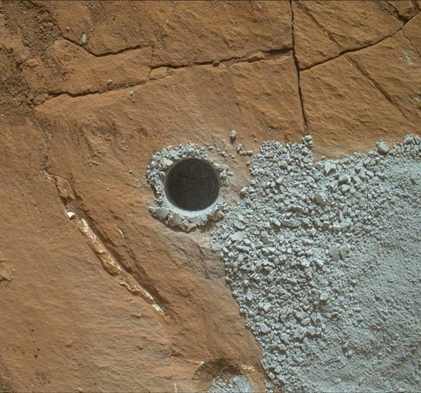 Hole drilled by Curiosity Rover on Mars