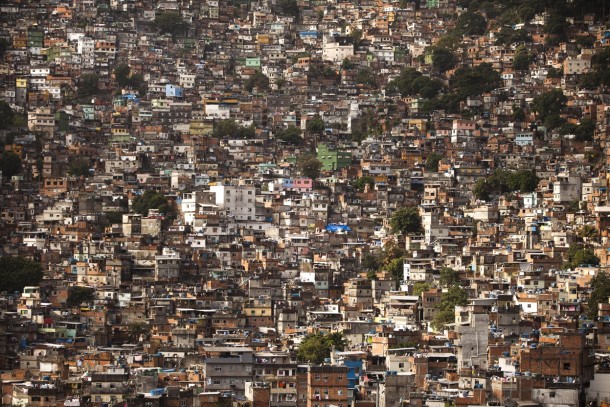 Homes crowd the Rocinha shantytown in Rio de Janeiro Brazil 