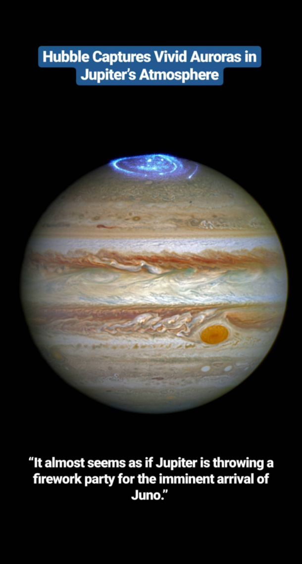 Hubble Captures Vivid Auroras in Jupiters Atmosphere source NASA