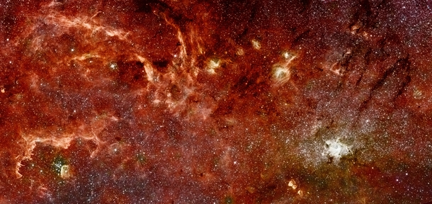 Hubble-Spitzer colour mosaic of the galactic centre 