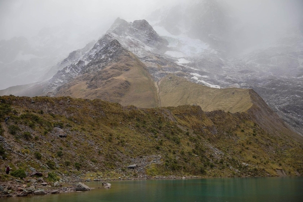 Humantay Lake after a hailstorm in Peru Along the Salkantay Trek on the first night 