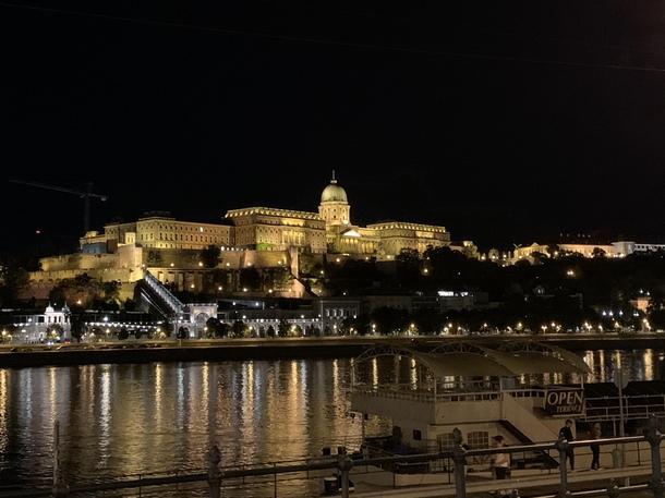 Hungary Budapest Castle which sits in the Buda side taken from the Pest side by me at night