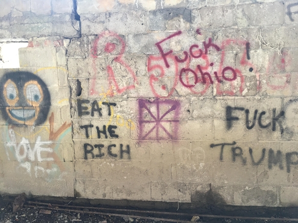 I cant help but wonder what their beef with Ohio is Graffiti in an abandoned building in New York