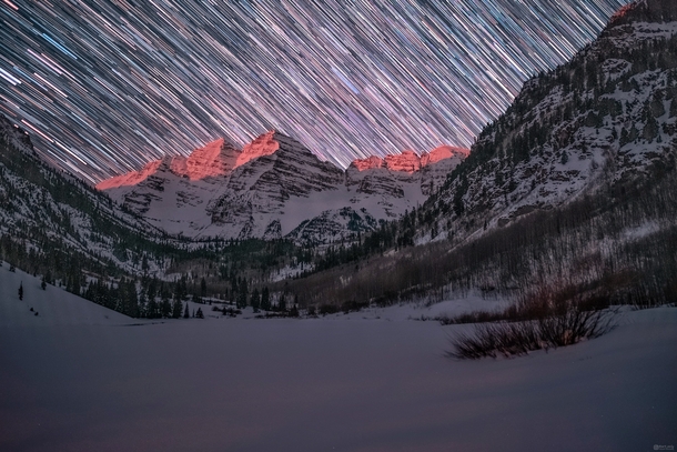 I captured a  minute exposure at moonrise while camping at the Maroon Bells art_only 