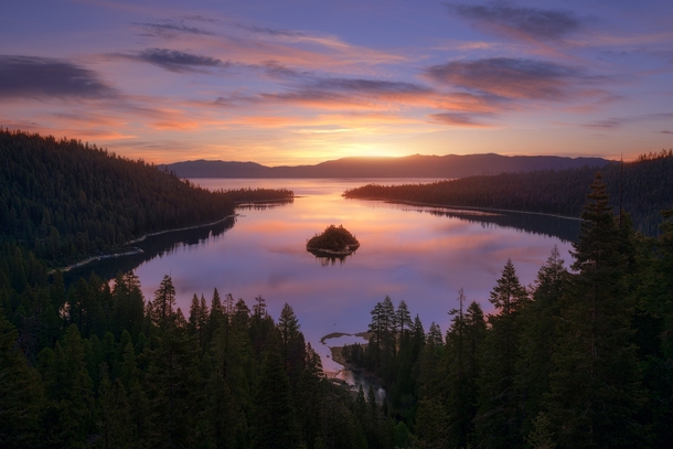 I dont see Lake Tahoe get a whole lot of love here Emerald Bay Lake Tahoe CA at sunriseby Victor Carreiro 