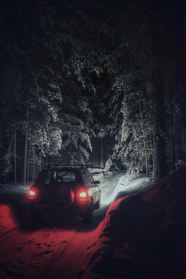I drove into a deep winter forest at night and it looks like in some Stephen King story