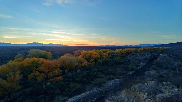 I ended up hiking back up the train tracks in the dark but it was worth it to sit up high on the rocks and watch the sun go down Southeast Arizona 