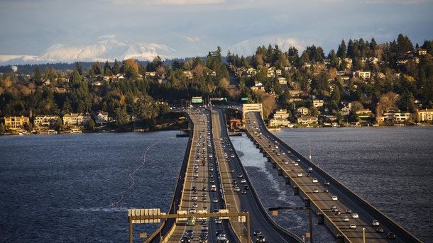 I- Floating Bridge Between Seattle and Mercer Island WA X-post from rSeattle 