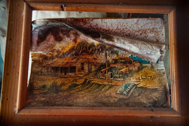 I found this abandoned painting of an abandoned house in an abandoned house 