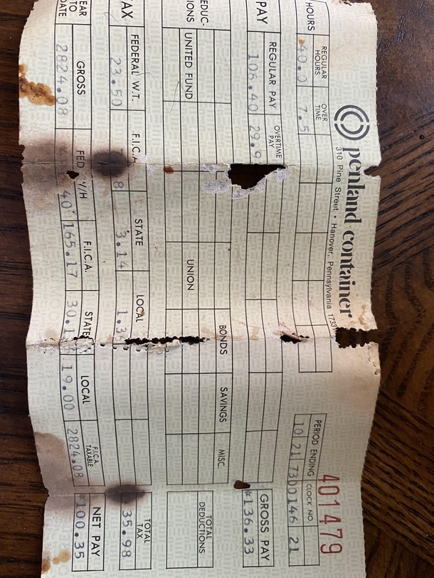 I found this pay stub in a house yesterday from 