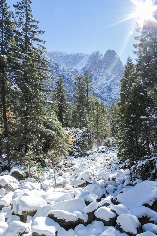 I hiked in just after the first snow of the year in Yosemite National Park 