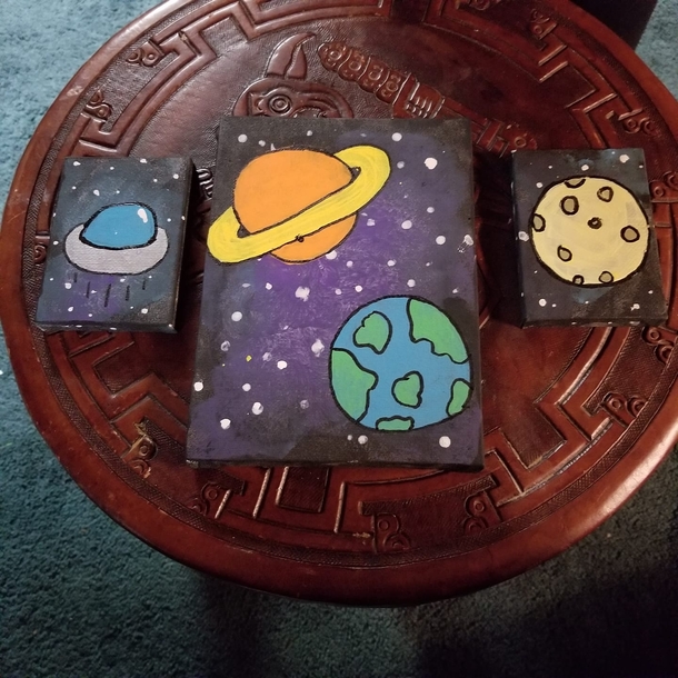 I know its not the norm around here My  year old son wants a space themed room His  year old sister painted him these