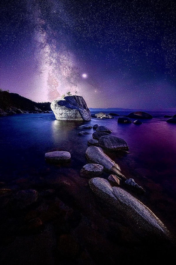 I love editing these photos and making them a bit more vibrant Night sky above Lake Tahoe NV USA  theurbanvoyager