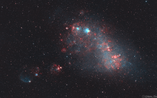 I photographed the Small Magellanic Cloud Its a dwarf galaxy that orbits the milky way and the redblue areas are areas of star formation