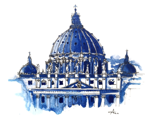 I recently finished this watercolor Illustration of St Peters BasilicaVatican city
