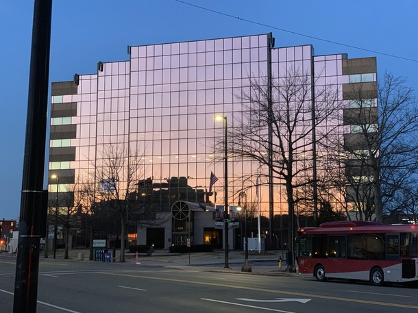 I thought the sunrise reflection of the building was pretty cool