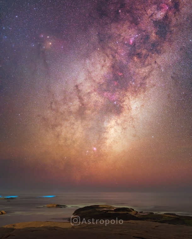 I waited till am to capture the Galactic Center and bioluminescence over Jose Ignacio Uruguay Milky way season  already started Wallpaper and complete version linked in the comments 