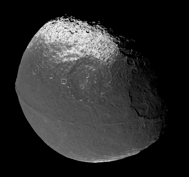 Iapetus with Its Distinctive Equatorial Ridge Captured by Cassini 