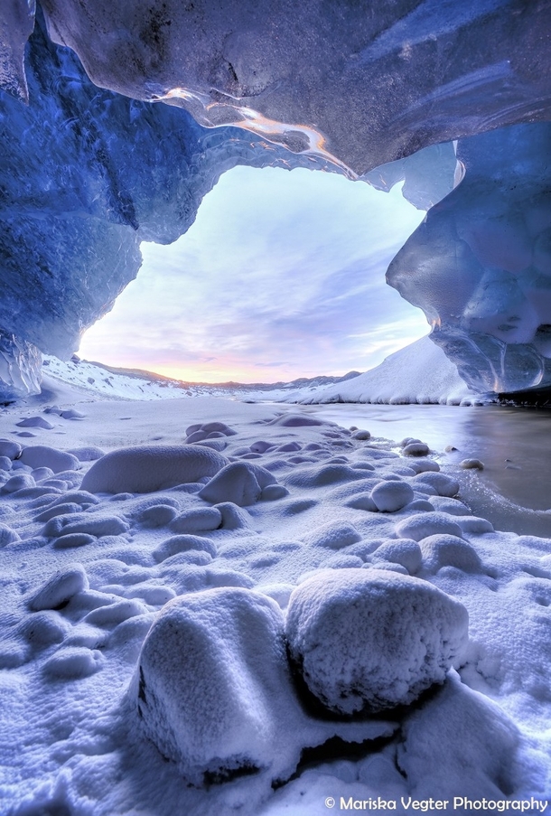 Ice cave sunset Iceland  Photo by Mariska Vegter xpost from rIsland