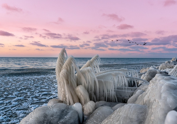 Ice formations on the shore of Lake Erie Sheffield Lake OH 