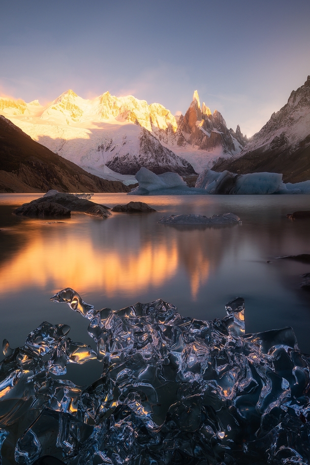 Ice ice baby Cerro Torre and icebergs during sunrise in Patagonia OC  rosssvhphoto