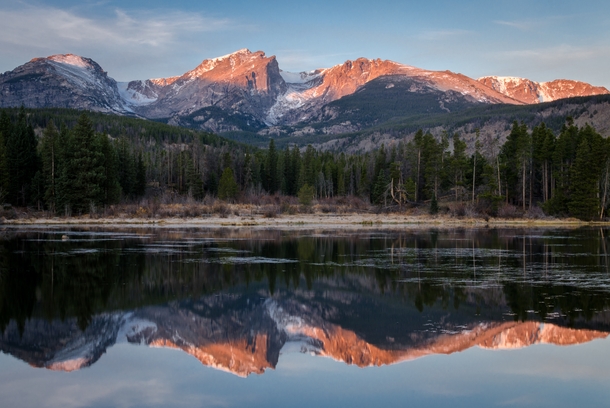 Iconic Rocky Mountain National Park scene at sunrise 