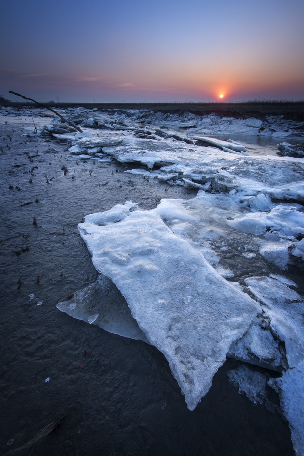 Icy structures on the shore of a tidal flat near Rilland the Netherlands 