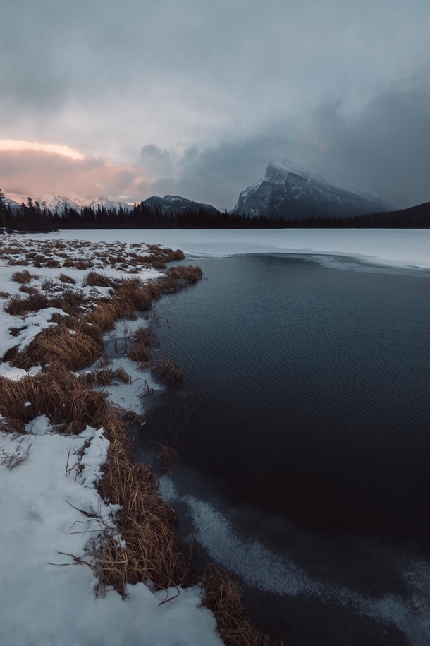 Icy sunset at Vermilion Lakes Alberta 