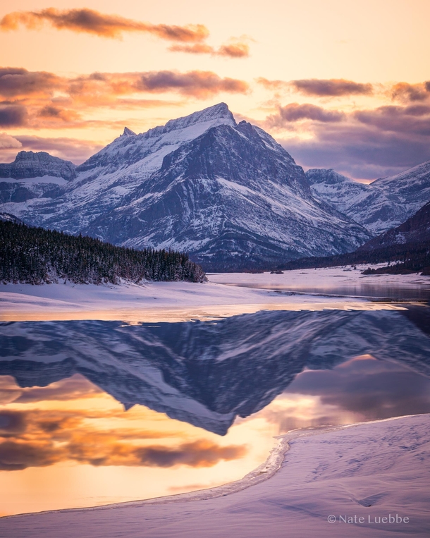 Icy Sunset Reflections from Glacier National Park Montana 
