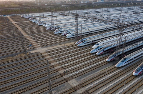 Idled trains at Wuhan railyard due to COVID outbreak