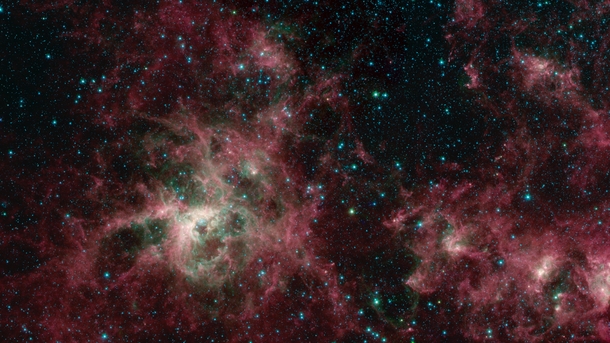 Image of the Tarantula Nebula in the Large Magellanic Cloud composed from infrared observation data gathered by the Spitzer Space Telescope commemorating the end of its mission RIP Spitzer