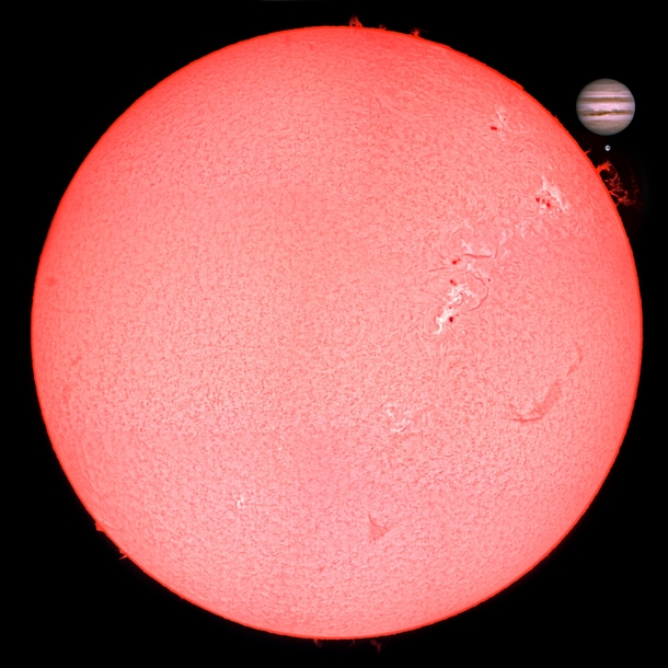 Images of the Sun and Jupiter I took set to scale along with the Earth 