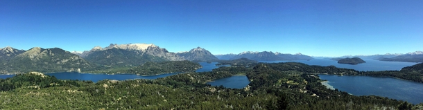 Incredible Blue Alpine Lakes and Mountains around Bariloche Argentina Panorama 