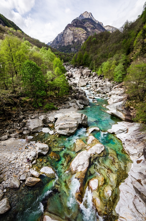 Incredibly clear turquoise water of the Verzasca River - Ticino Switzerland 
